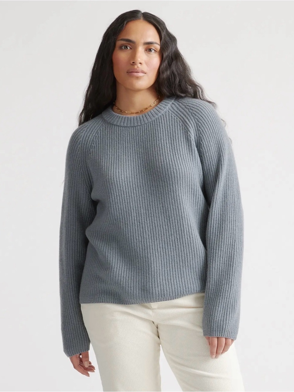 Quince Mongolian Cashmere Fisherman Crewneck Sweater - Slate Blue